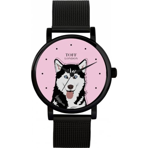 Toff London Schwarzweiss-Husky-Kopf-Hundeuhr von Toff London