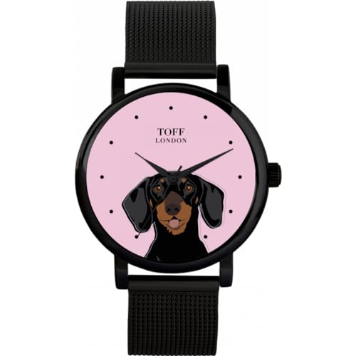 Toff London Schwarze Dackel-Kopf-Hundeuhr von Toff London