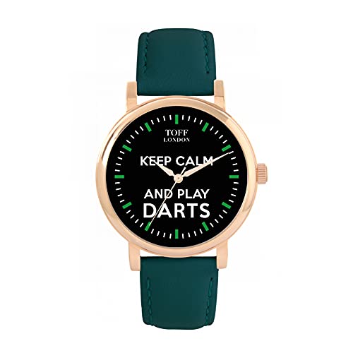 Toff London Schwarze Keep Calm and Play Darts Green Batons Uhr von Toff London