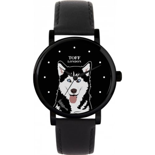 Toff London Schwarzweiss-Husky-Kopf-Hundeuhr von Toff London