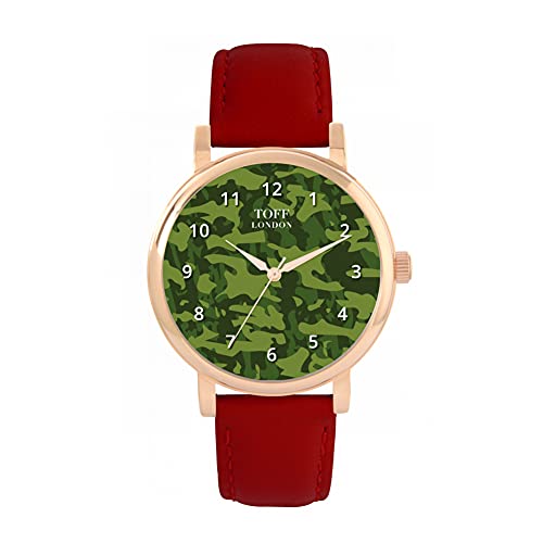 Toff London Traditionelle dunkelgrüne Camouflage-Uhr von Toff London