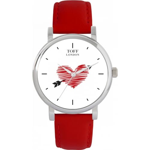 Toff London Weiß mit rotem Herzpfeil-Valentinsgruß-Uhr von Toff London