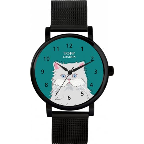 Toff London Weiße Katzenuhr mit Perserkopf von Toff London