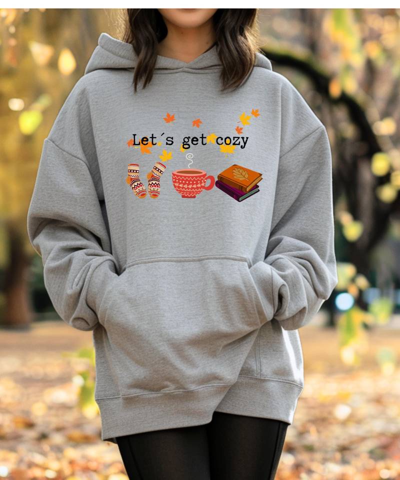 Cozy Autumn Leaves Unisex College Hoodie - Book Lover Coffee Tea Chilly Weather Sweatshirt, Fall Sweater, Warm Pullover, Comfy Jacket von ToffeesWorld