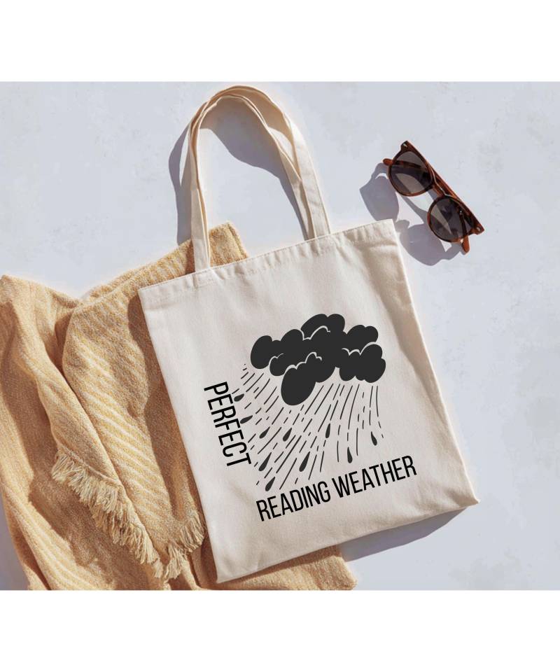 Perfect Raining Weather Tote Bag Minimalist Canvas Rainy Day Aesthetic Eco Shopping von ToffeesWorld