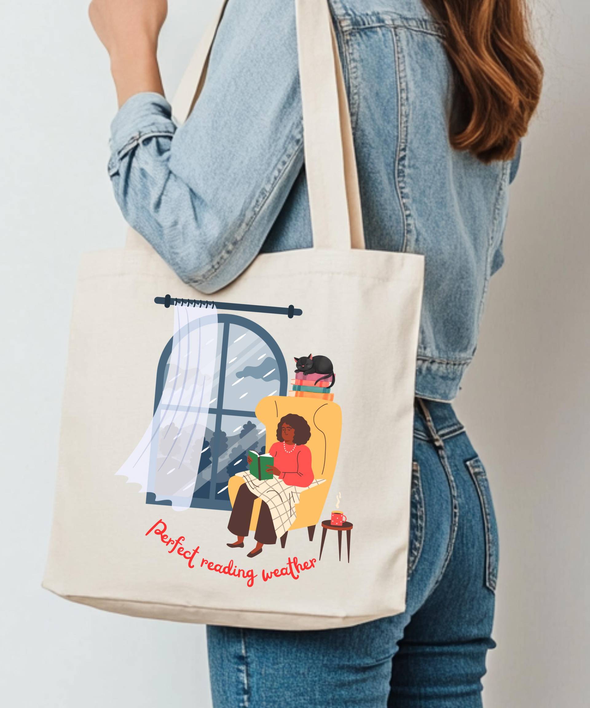 Perfect Reading Weather Tote Bag Book Lover Library Cozy Rainy Day Shopper Gift For Readers von ToffeesWorld