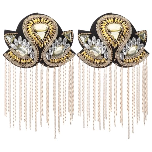 1 Paar Blazer-Schulterklappen, Kpop-Fransen, Schulterklappen aus Metall mit Quaste, Schulterklappen aus Metall mit Quaste, goldene Punk-Schulterklappen, abnehmbar von Tofficu