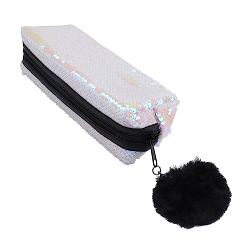 Tofficu 1stk Federmäppchenpaillettenfedermäppchenmakeuppencilcase Federmäppchen Mit Pailletten Bleistifttaschen Damen-Make-up-Taschen Meerjungfrau Kind Weiß Polyester Reißverschlusstasche von Tofficu