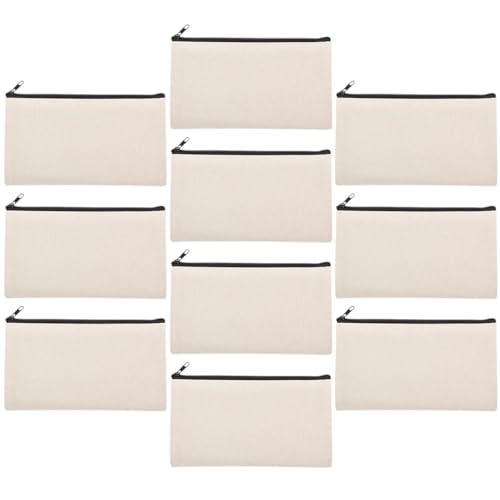Tofficu 10 Stück Teiliges Canvas Taschen mit Reißverschluss Sublimationsfähige DIY Kosmetik Federmäppchen Langlebige Segeltuch Aufbewahrungstaschen für Makeup Stifte und Reiseaccessoires von Tofficu