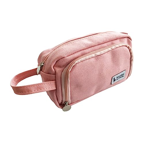 Tofficu 1Stk Mäppchen schreibwaren Organizer Pen Holder Pin-Box tragbare Reise-Kulturtasche Leinwandhalterständer Studentenversorgung Schreibwarentasche mit Reißverschluss Segeltuch Rosa von Tofficu