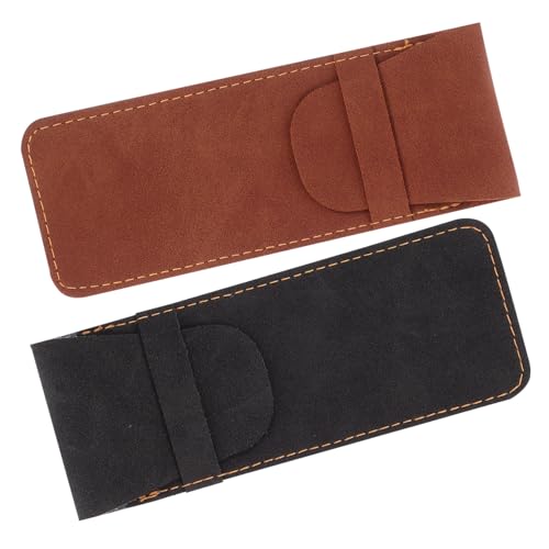 Tofficu 2 Stück Teiliges Leder Stifteetui PU Lederetui Schmales Leichtes Federmäppchen für Füllfederhalter Stabiles Schutzetui in Schwarz und Braun Praktisch und Handlich für Büro und von Tofficu