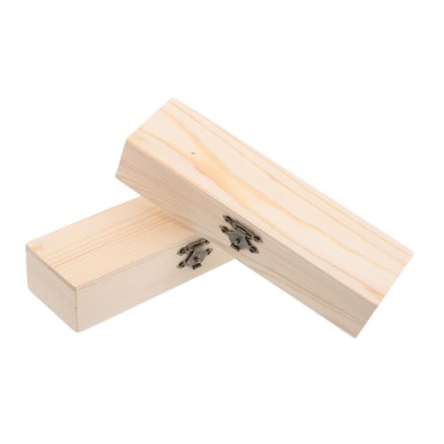 Tofficu 2 Stück Unlackierte Holzstiftebox mit Scharnierdeckel Robuste Bleistiftbox aus Holz für Teenager DIY Bemalbare Aufbewahrungsbox für Stifte und Schreibwaren von Tofficu