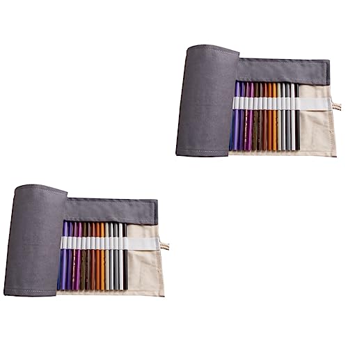 Tofficu 2stücke Großer Kapazitäts-stiftetui Aus Grauem Canvas Mit Fächern Tragbare Bleistift-Halterung Und Organizer Für Künstler Für Buntstifte Marker Und Pinsel von Tofficu
