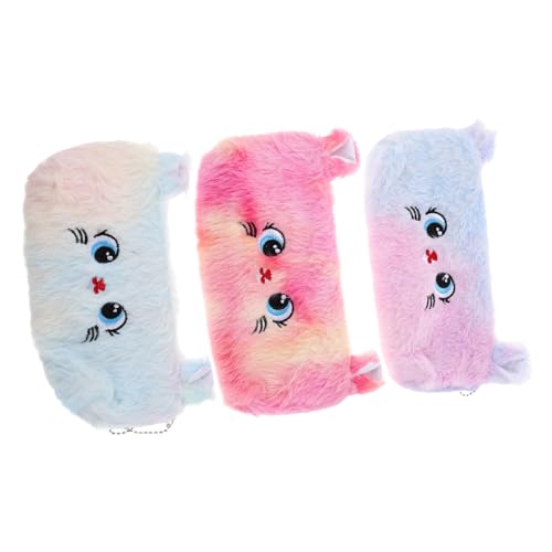 Tofficu 3 Stück Plüsch Katzen Federmäppchen mit Reißverschluss Weiche Schmink Schreibwaren Tasche Farbverlaufendes Design in Rosa Lila für Schule Büro Reisen von Tofficu