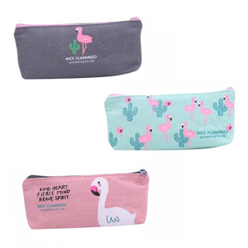 Tofficu 3 Stück Teiliges Federmäppchen aus mit Flamingo Großes Fassungsvermögen Leichter und Kompakter Stifteköcher mit Reißverschluss Praktische Stifttasche für Schüler Zufällige Farbe von Tofficu