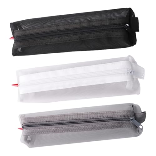 Tofficu 3 Stück Teiliges Federtaschen aus Robustem Transparente Netzstruktur Große Kapazität Stifttasche mit Reißverschluss Vielseitig für Schüler Lehrer und Bürobedarf Zufällige Farbe von Tofficu