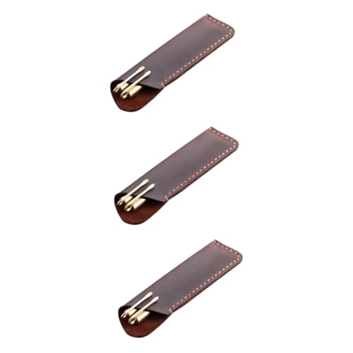 Tofficu 3stücke Vintage Stiftetui Aus Handgefertigte Stiftschutzhülle Für Büro Schule Und Zuhause Elegantes Und Funktionales Design Hochwertiges Rindsleder Kaffee-Farbe Für von Tofficu