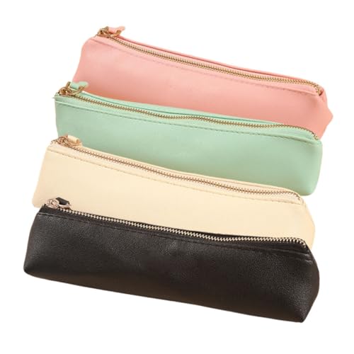 Tofficu 4 Stück Teiliges Mini Federmäppchen aus PU Leder Wiederverwendbare Stifttasche mit Reißverschluss Kompakte Aufbewahrungstasche für Stifte Kosmetik Schule und Büro Candy Farbige von Tofficu