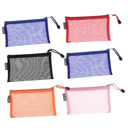 Tofficu 6 Stück Teiliges Mesh Stiftemäppchen mit Reißverschluss Vielseitige Leichte Nylon Federmäppchen für Schule Büro und Reisen Transparentes Kosmetik und Zubehör Organizer von Tofficu