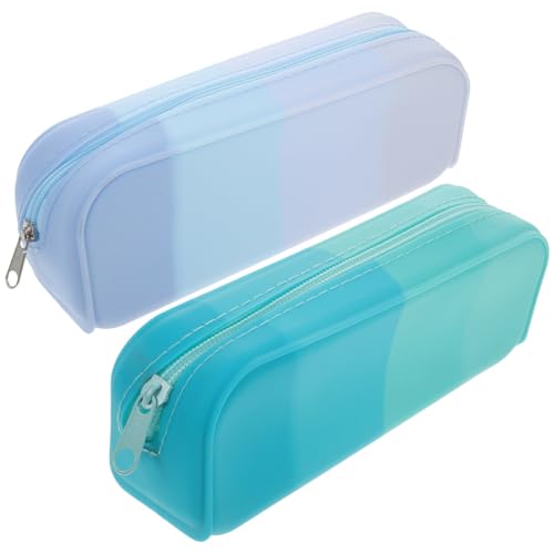 Tofficu Silikon Federmäppchen 2 Stück Ästhetisches Großes Stiftetui Für Mädchen in Blaugemischt Und Grüntönen Reißfest Und Tragbar Schulzubehör Für Studenten von Tofficu