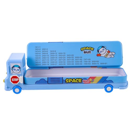 Tofficu Große Kapazität Federmäppchen Cartoon Schulbus Blau Multifunktionaler Stifteköcher Portable Aufbewahrungsbox für Stifte Lineal Schere und Zeichenwerkzeuge von Tofficu