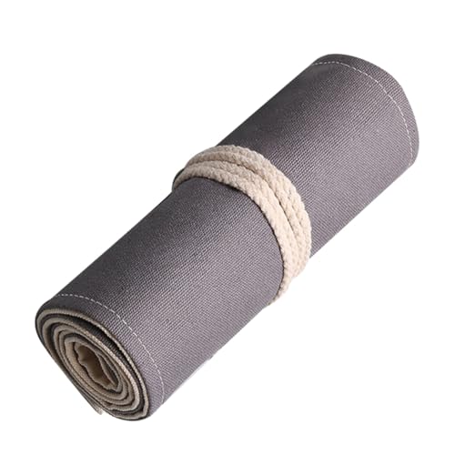 Tofficu Handgefertigte Graue Canvas Stifterolle Fächer Große Kapazität Langlebig Tragbar mit Schnalle für Künstler Bleistifte Marker Gelstifte Reise Organizer Tasche von Tofficu