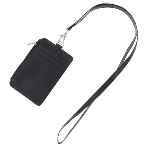 Tofficu Kartenhülle aus langlebigem PU mit transparentem Sichtfenster Multifunktionaler Ausweishalter mit Lanyard für Arbeit Schule und Events Praktisches in Schwarz von Tofficu
