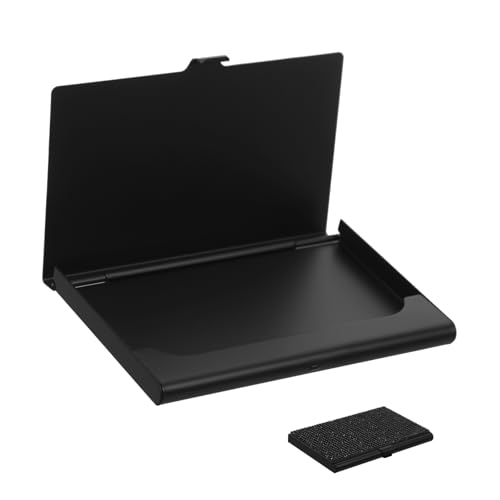 Tofficu Kasten Visitenkartenhalter mit Strasssteinen Visitenkartenetui schlank kartenschachtel Card Box Visitenkartenhalter aus Metall Bequemer Kartenhalter Aluminiumlegierung Black von Tofficu