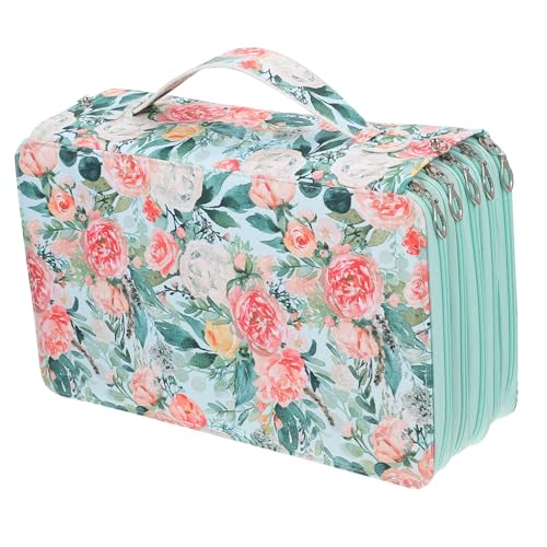 Tofficu Multilagiges Federmäppchen mit Löchern Großer Kapazität Stabilem Reißverschluss Grün rosafarben Tragbar Multifunktionale Stifttasche für Schule Studium und Büro von Tofficu