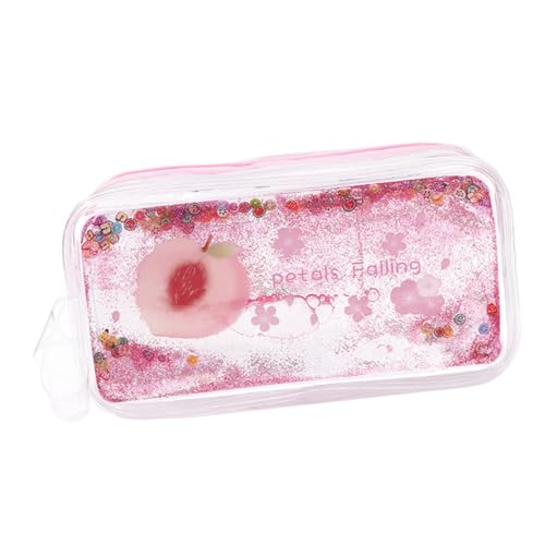 Tofficu PVC Federmäppchen mit Pfirsich Motiv Transparente Glänzende Stifttasche Große Kapazität Langlebig mit Reißverschluss Kreative Schreibwaren Organizer Rot von Tofficu