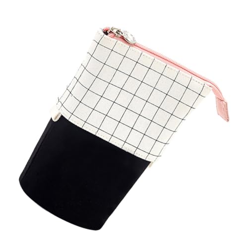 Tofficu Praktische Federtasche mit Karomuster Geräumiges Leinwand mäppchen für Schule und Büro Schwarzes Schreibwarenetui mit Reißverschluss Originelles Design für Schüler und Studenten von Tofficu