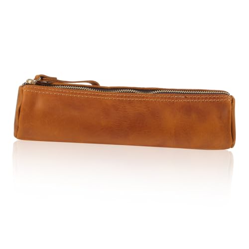 Tofficu Retro Echtes Leder Federmäppchen Stifthalter Stiftebox Robust Vintage Schreibwaren Aufbewahrungstasche für Schule Büro Alltag Geeignet von Tofficu