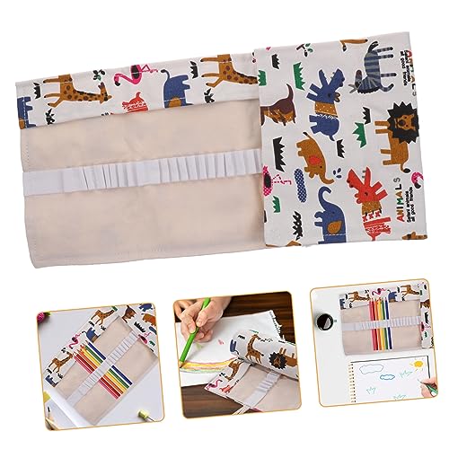 Tofficu Rollen Stiftvorhang aus Leinwand Pinseltasche Buntstift-Organizer Bleistift Aufbewahrungstasche Farbstift-Organizer tragbar Aufbewahrungskiste Schreibwaren-Box Spule Mädchen von Tofficu