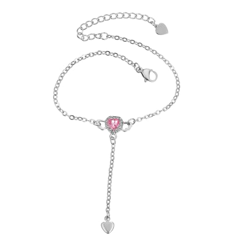 Tofficu Verstellbares Damen Armband aus Titanstahl mit Zartem Rosenquarz Herz und Quaste Dünnes Mode Schmuckstück für Hochzeit Boho Stil Elegantes für Frauen von Tofficu