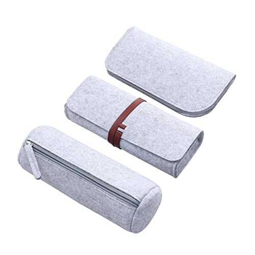 Tofficu Vielseitiges Federmäppchen-Set Aus Filz 3-teilig Ästhetisch Mit Reißverschluss Federmäppchen Stifttasche Make-up-Tasche Hellgrau von Tofficu