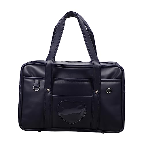 Tofficu Wasserdichte PU Schuluniform Tasche Unisex Large Kapazität Japanische Handtasche Cosplay Schultertasche Laptop Geeignet Dunkelblau von Tofficu
