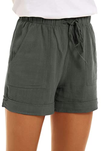 Tofox Kurze Hosen Damen Baumwolle Leinen Shorts Kordelzug Stretch Weite lose mit Taschen Breites Bein lose mit Taschen Sommer von Tofox