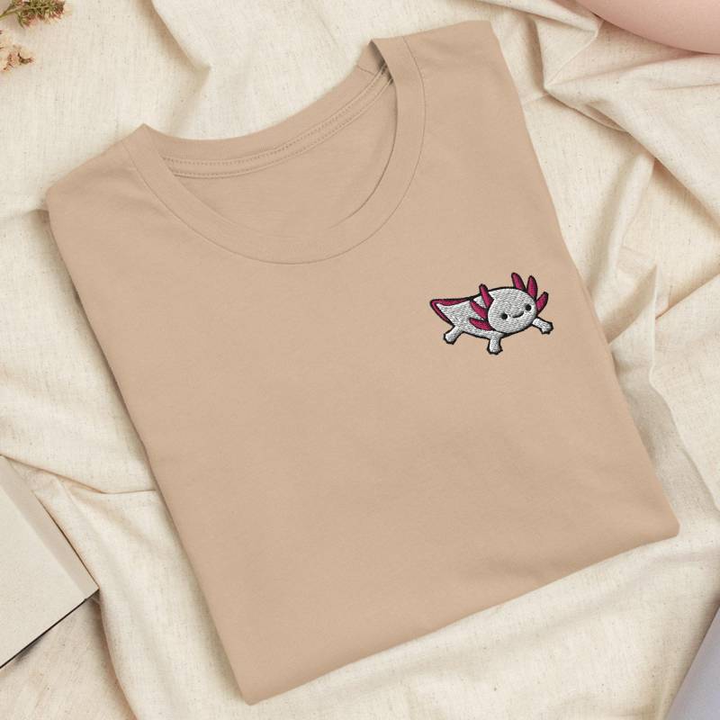 Axolotl Salamander Besticktes T-Shirt Leichte Baumwolle, Unisex Fit von TofuTigerStudio