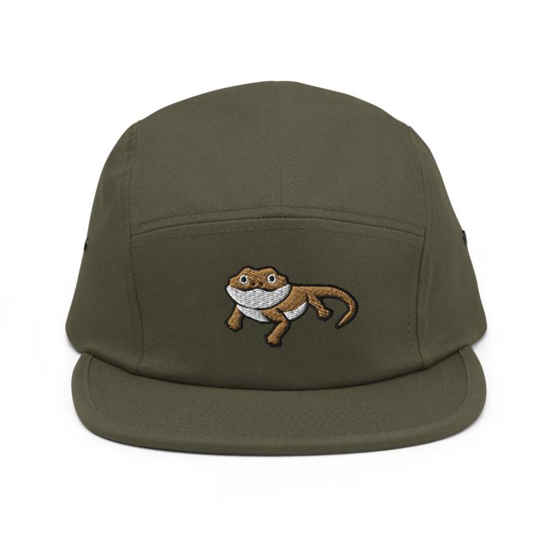 Bestickte 5-Panel Cap Aus Baumwolle Mit Bartamon-Eidechse Verstellbare Passform von TofuTigerStudio