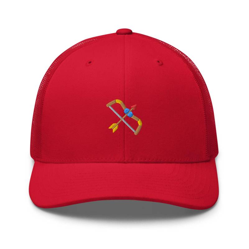 Bogenschießen Pfeil Und Bogen Trucker Hat Strukturierte Retro-Cap Mit Netz-Applikation Am Hinterkopf von TofuTigerStudio