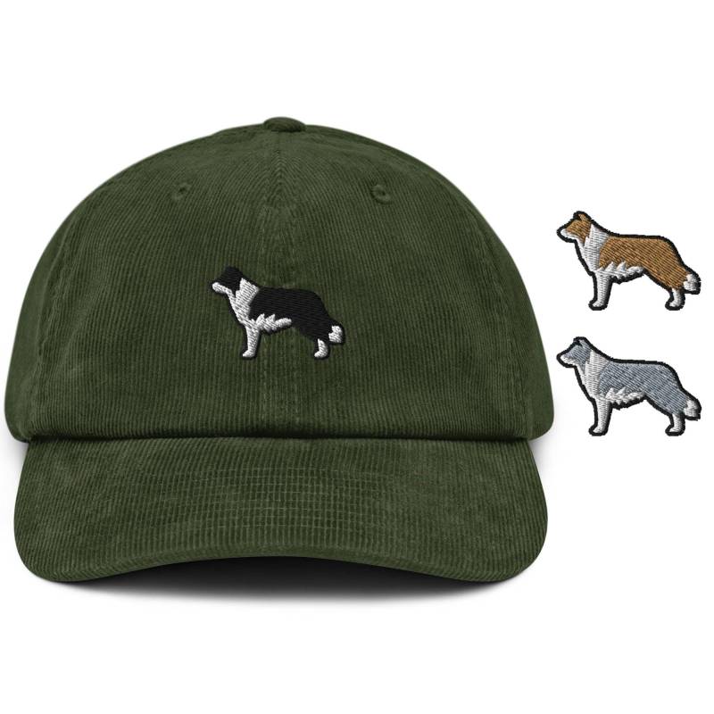 Bestickter Border Collie Baumwollcordshut Verstellbare Passform von TofuTigerStudio