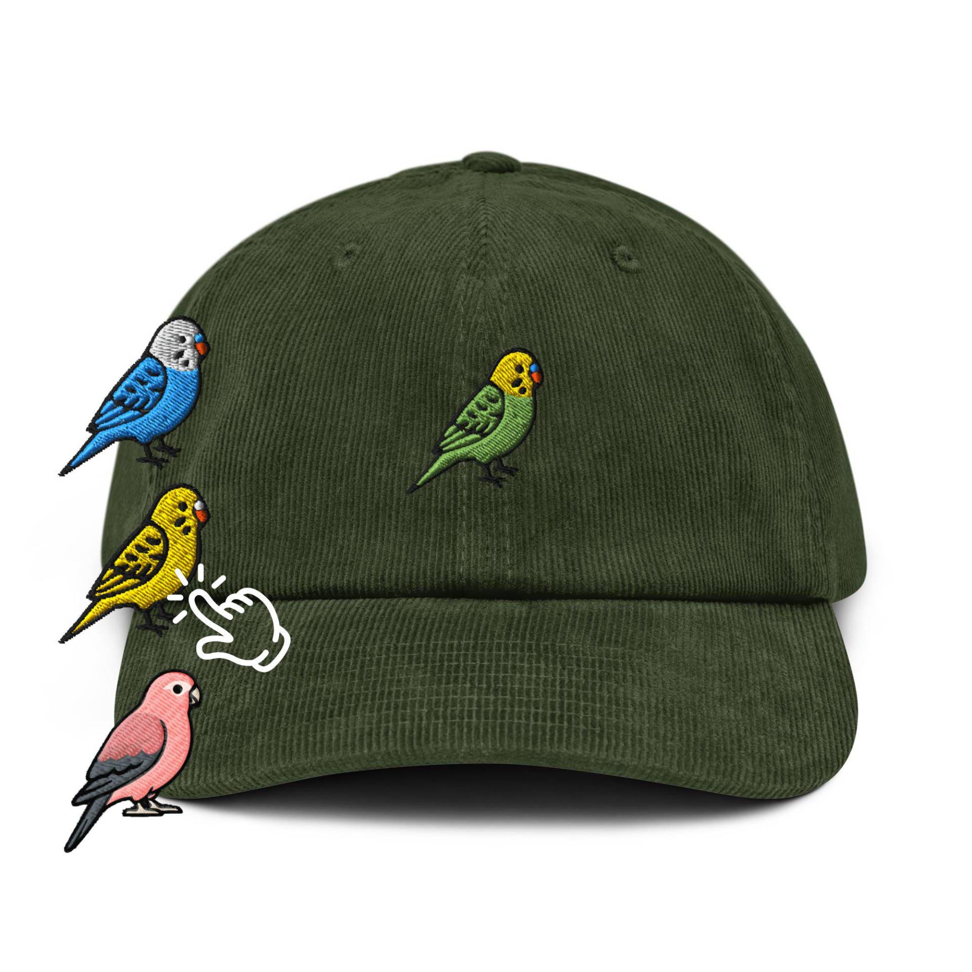 Bourke's Sittich & Wellensittich Bestickter Baumwoll-Cord-Hut Verstellbare Passform von TofuTigerStudio