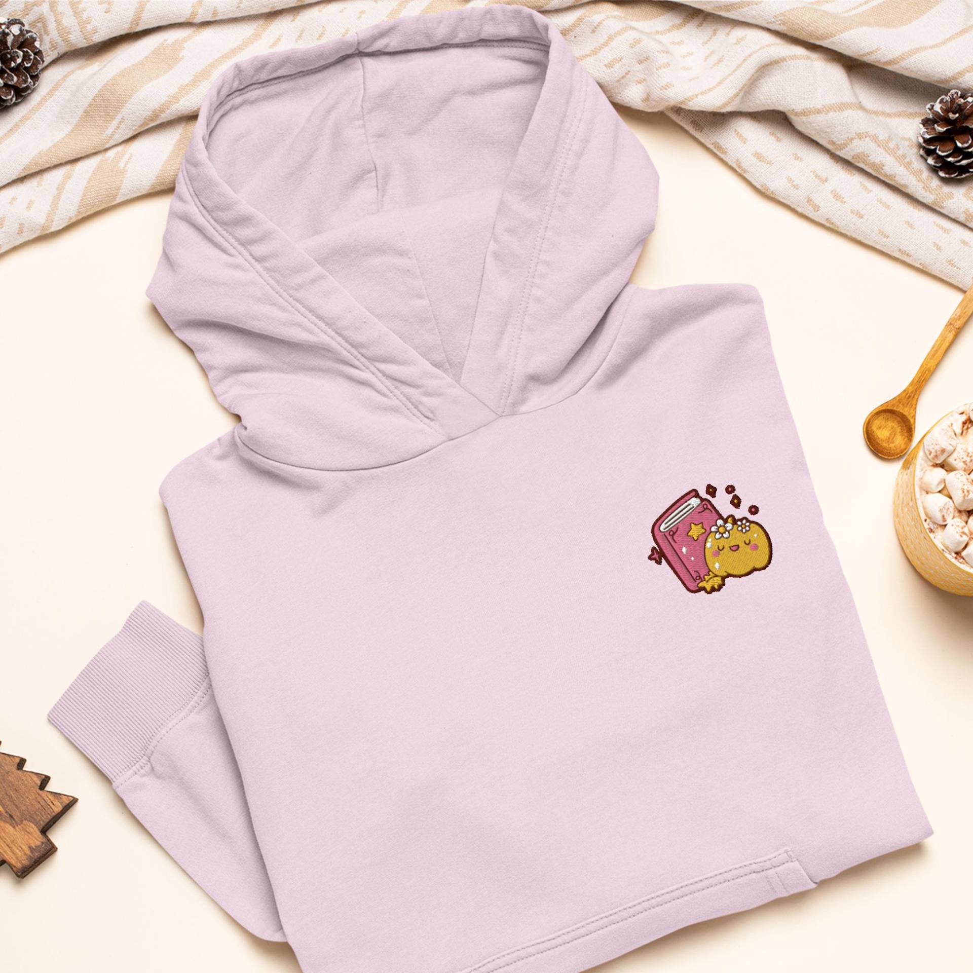 Buch Mit Kürbis Bestickter Hoodie Schwere Mischung Aus Baumwolle Und Baumwolle, Unisex-Passform von TofuTigerStudio