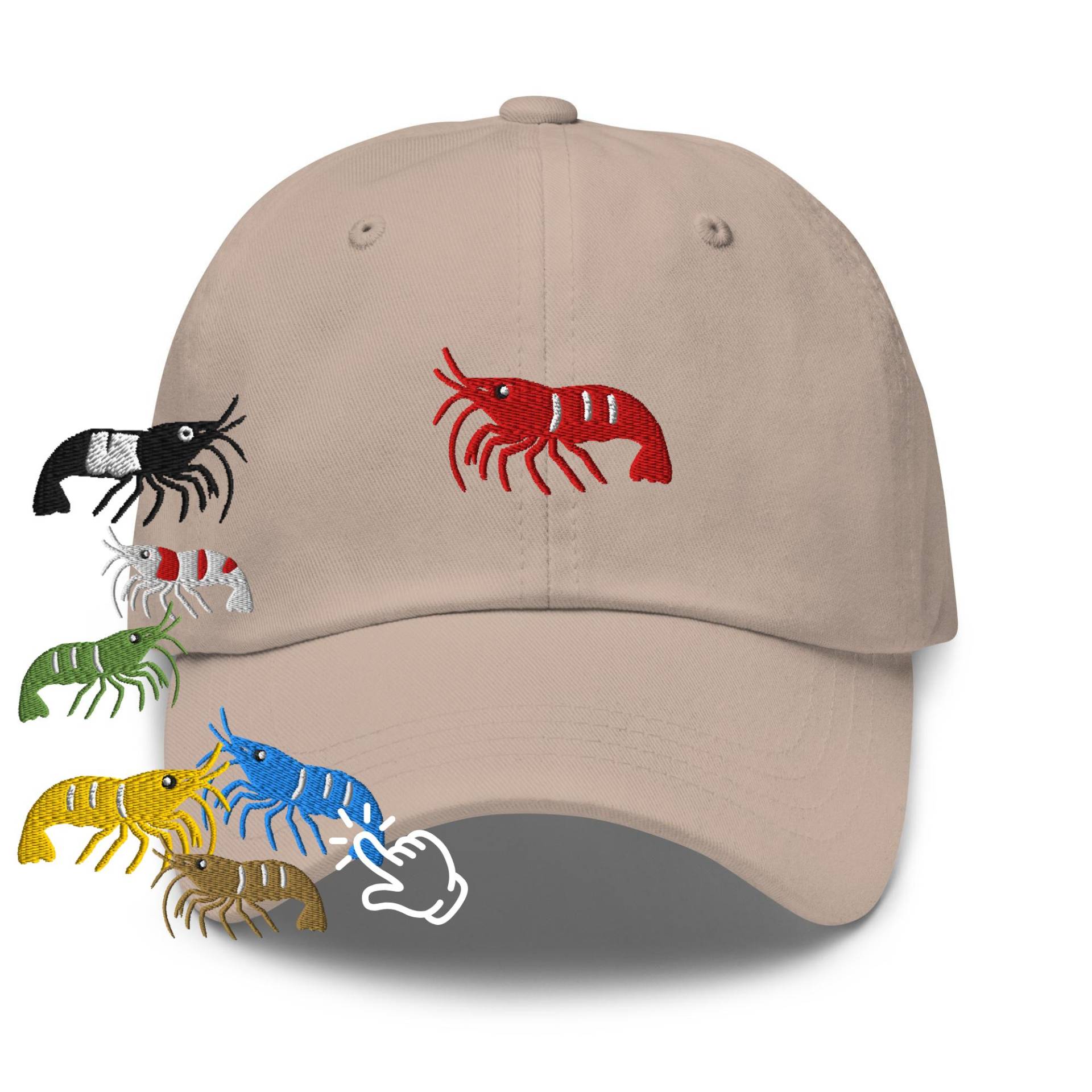 Cherry Shrimp Bestickte Dad Cap Chino Cotton Twill, Verstellbare Unisex Mütze von TofuTigerStudio