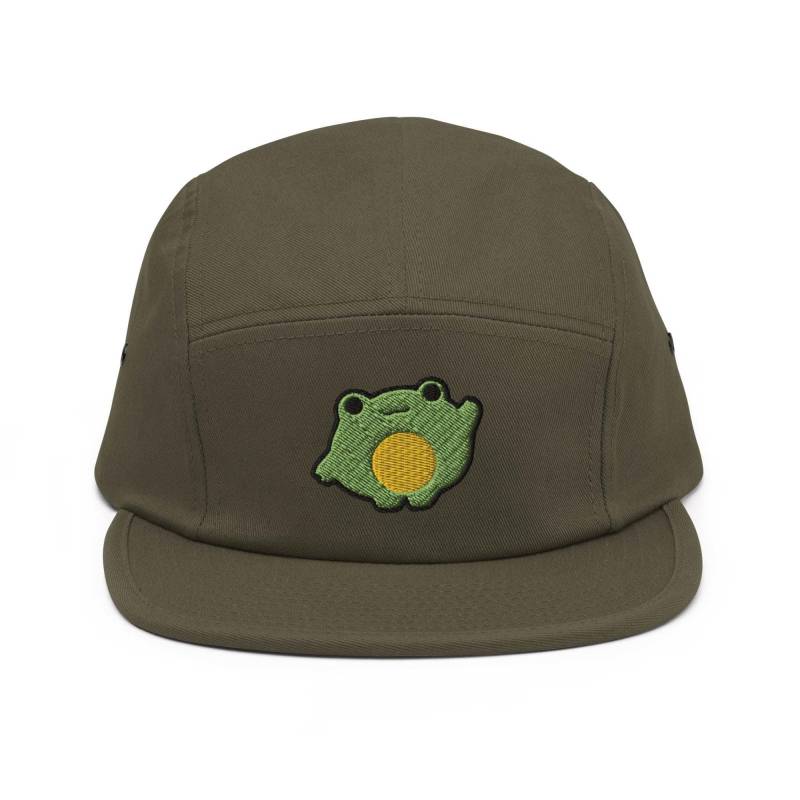 Chonky Cartoon Frosch Bestickte 5-Panel-Baumwoll-Camperkappe Einstellbare Passform von TofuTigerStudio