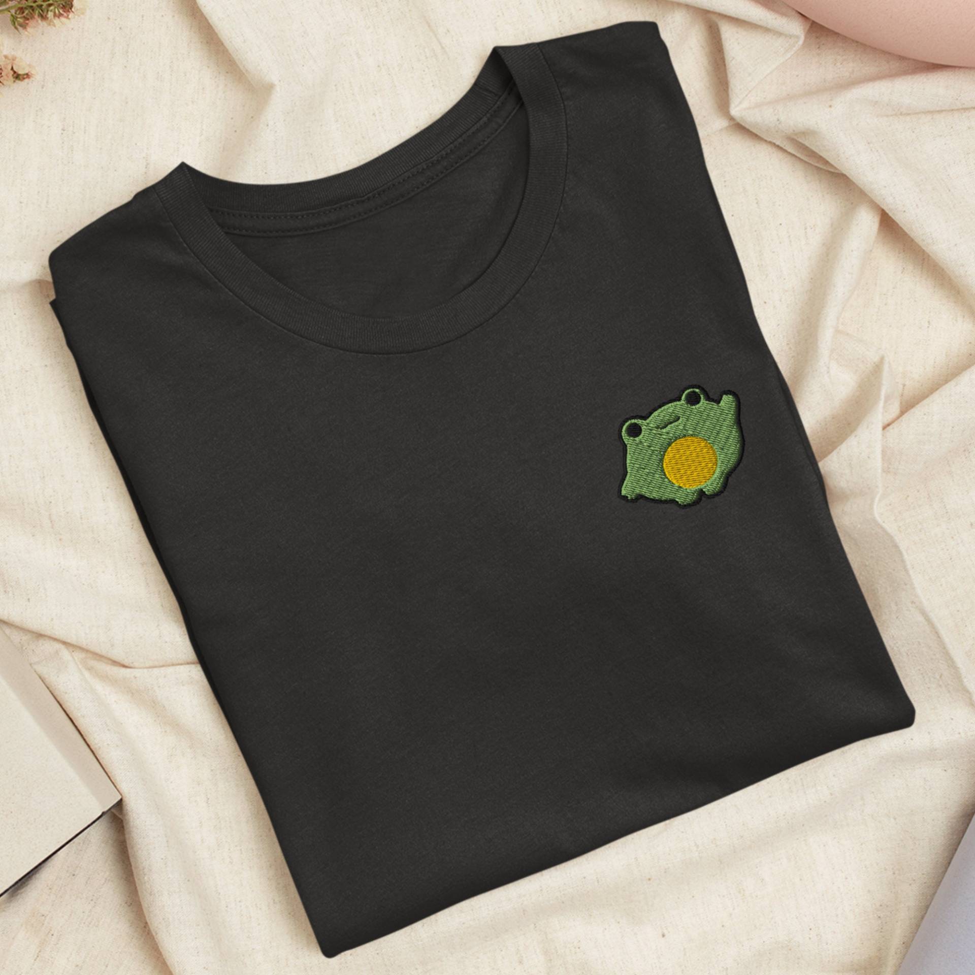Chonky Cartoon Frosch Besticktes T-Shirt Mit Bequemem Stretch - Weich, Leicht, Verschiedene Farben von TofuTigerStudio