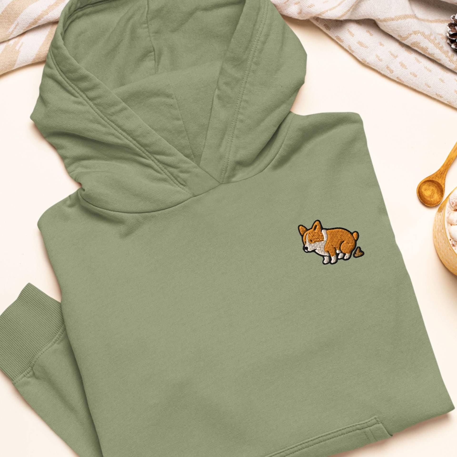 Corgis Pooping Bestickter Hoodie Heavy Blend Cotton-Poly, Unisex Fit von TofuTigerStudio