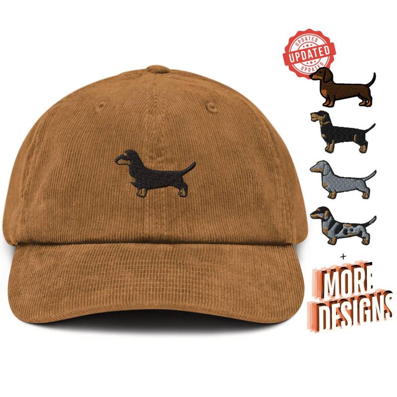 Dackel Bestickter Baumwoll-Cord-Hut Einstellbare Passform von TofuTigerStudio