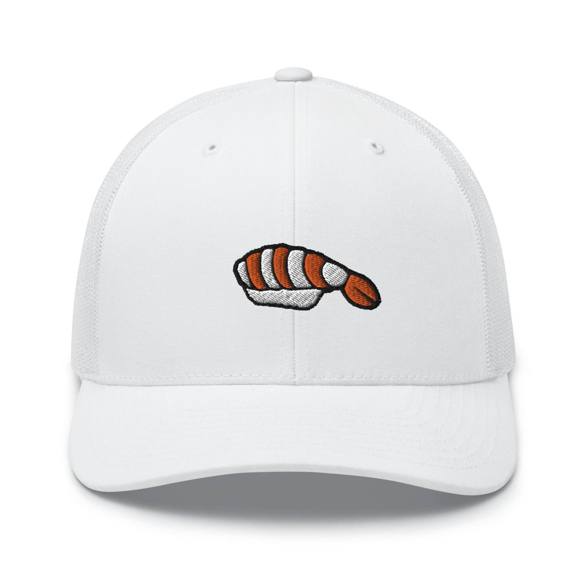 Ebi Nigiri Shrimp Sushi Bestickter Retro Trucker-Hut - Strukturiert Mit Netzrücken in Verschiedenen Farben von TofuTigerStudio