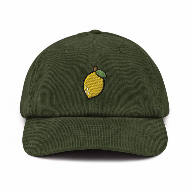 Gelbe Zitrone Bestickter Cordhut - 100% Baumwollcord in Verschiedenen Farben von TofuTigerStudio